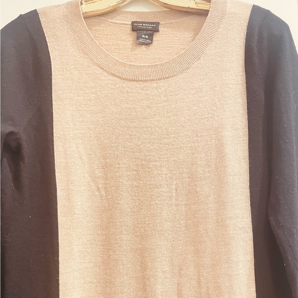 Colorblock Club Monaco 100% wool  Sweater in Black and Tan